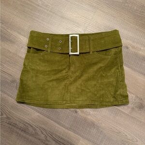 Garage Olive Green Corduroy Skirt With Belt